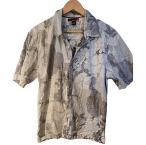 Quicksilver Lg Gray Casual Button Down Shirt Muted Beach Theme